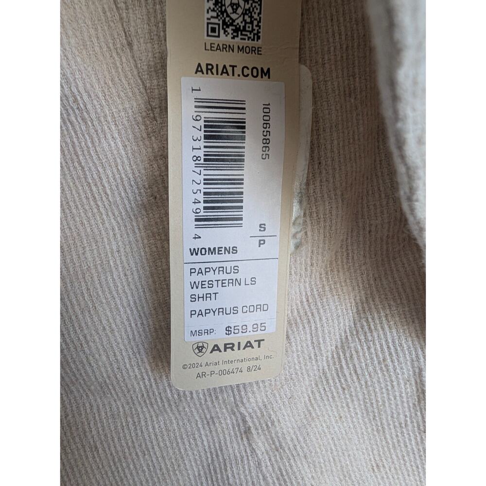 NWT Ariat Papyrus Western Shirt Womens Small Light Tan Long Sleeve Pearl Snap - Picture 3 of 6